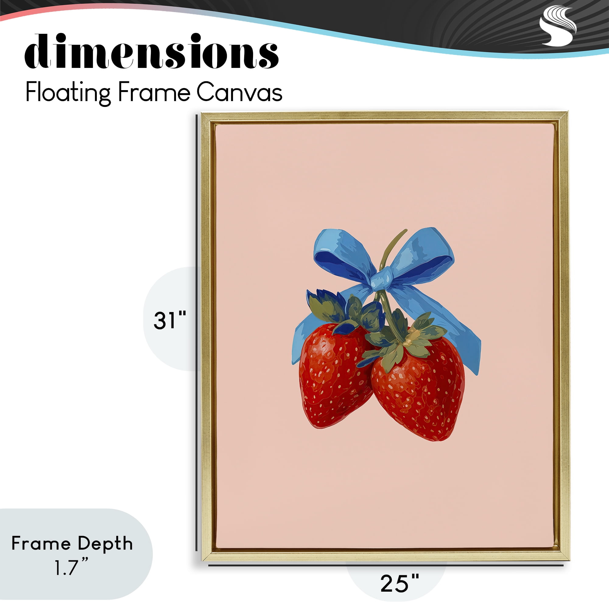 Stupell Industries Strawberry Pair with Blue Bow Gold Framed Floater Canvas Wall Art, design by Imagine It Images