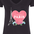 thumbnail image 4 of Inktastic Let's Go to Paris with Pink Heart and Eiffel Tower Women's V-Neck T-Shirt, 4 of 5