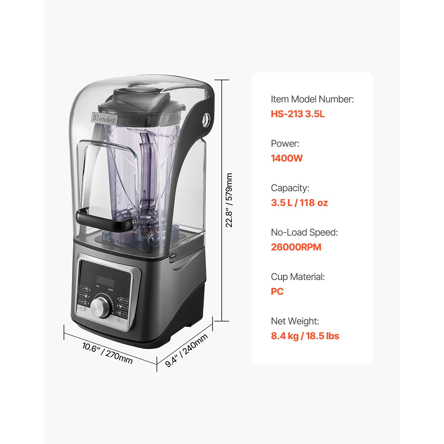 KFFKFF Smoothie Blender, 135 oz 1400W, Expert Blender with Robust Motor, Versatile Food Processor Blender with Sound Shield for Smoothie/Milkshake/Juice, Suitable for Kitchen