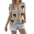 thumbnail image 2 of Women'S Bow-Knot Cardigan Sweaters Short Sleeve Loose Knit Tops Khaki S, 2 of 9