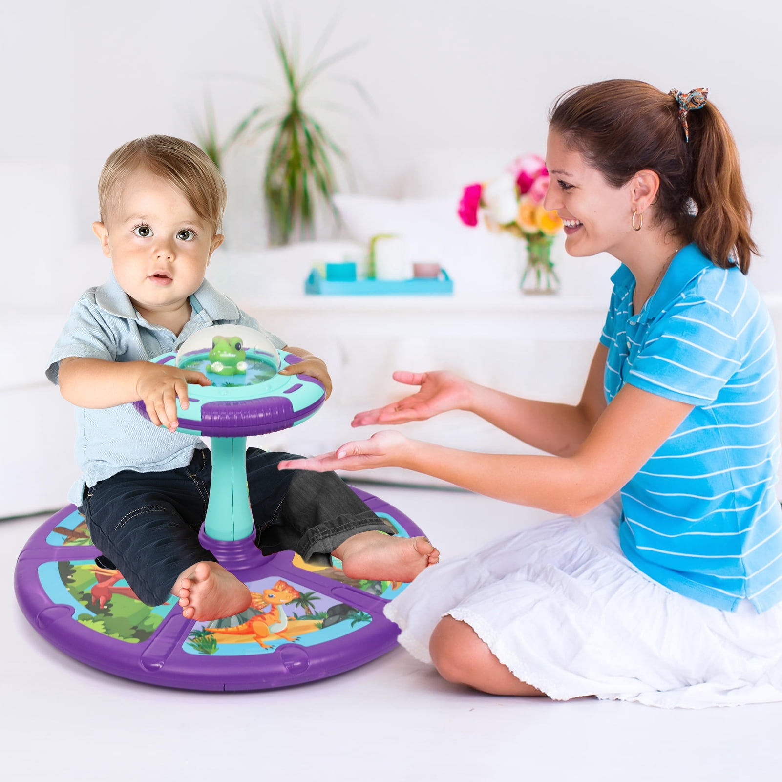 Wdmiya Dinosaur Sit and Spin Toys for Toddlers 1-4, 360° Spinning Seat Activity Toy with Light and Music, Christmas Birthday Gifts for Boys and Girls, Kids Twister Toy