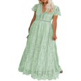 thumbnail image 1 of V Cou Robe de Dentelle V Manches Courtes Femmes Dentelle Floral Robe de Mariée Demoiselle d'Honneur Cocktail Soirée Maxi Robe, 1 of 5