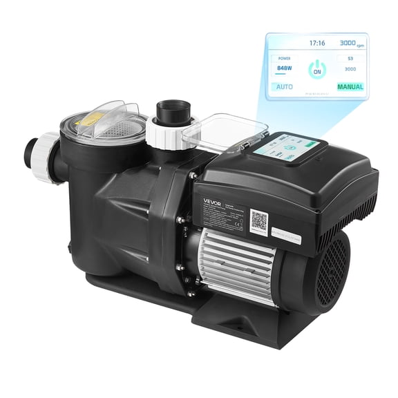 VEVOR Variable Speed Pool Pump, 3 HP, AC 220-240V, 190 GPM, In/Above Swimming Pool Pump with Filter Basket, Powerful Self Priming, Programmable Timer, for Inground and Above Ground Swimming Pool