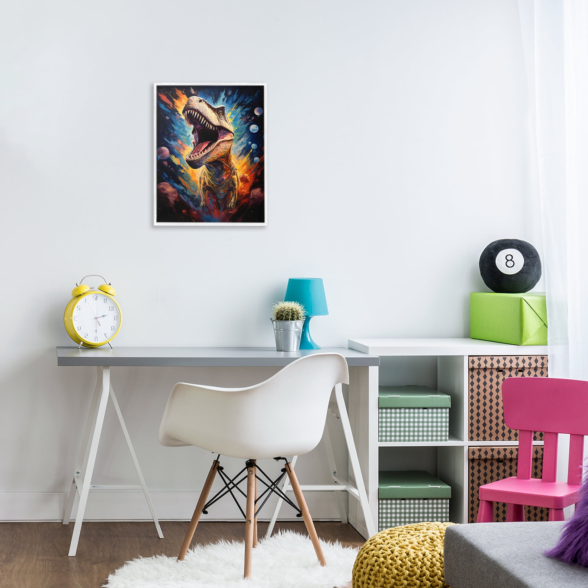 Stupell Industries Dinosaur with Planets White Framed Giclee Art, design by Creative Studio