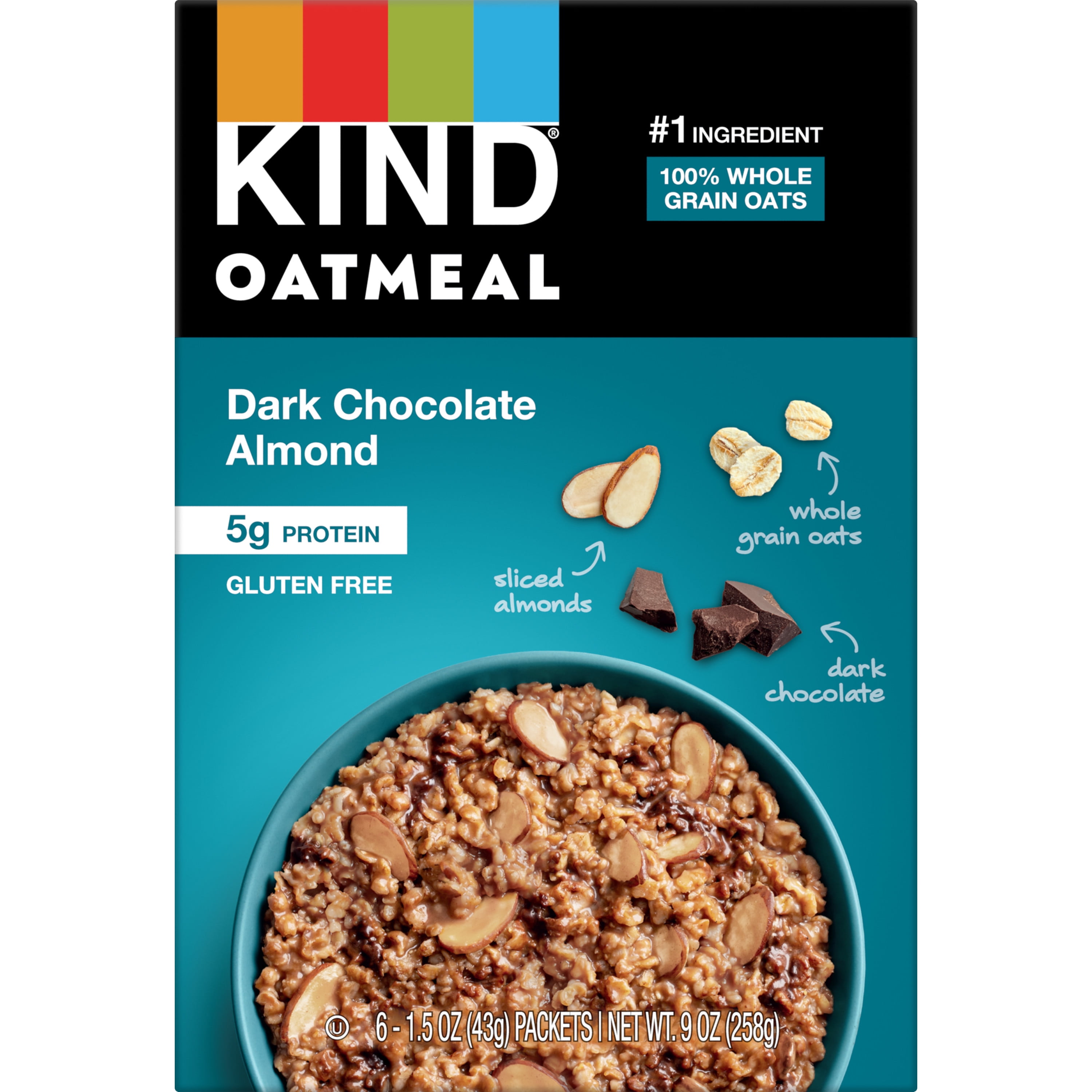 KIND Instant Oatmeal, Dark Chocolate Almond, 1.52 oz, 6 Count