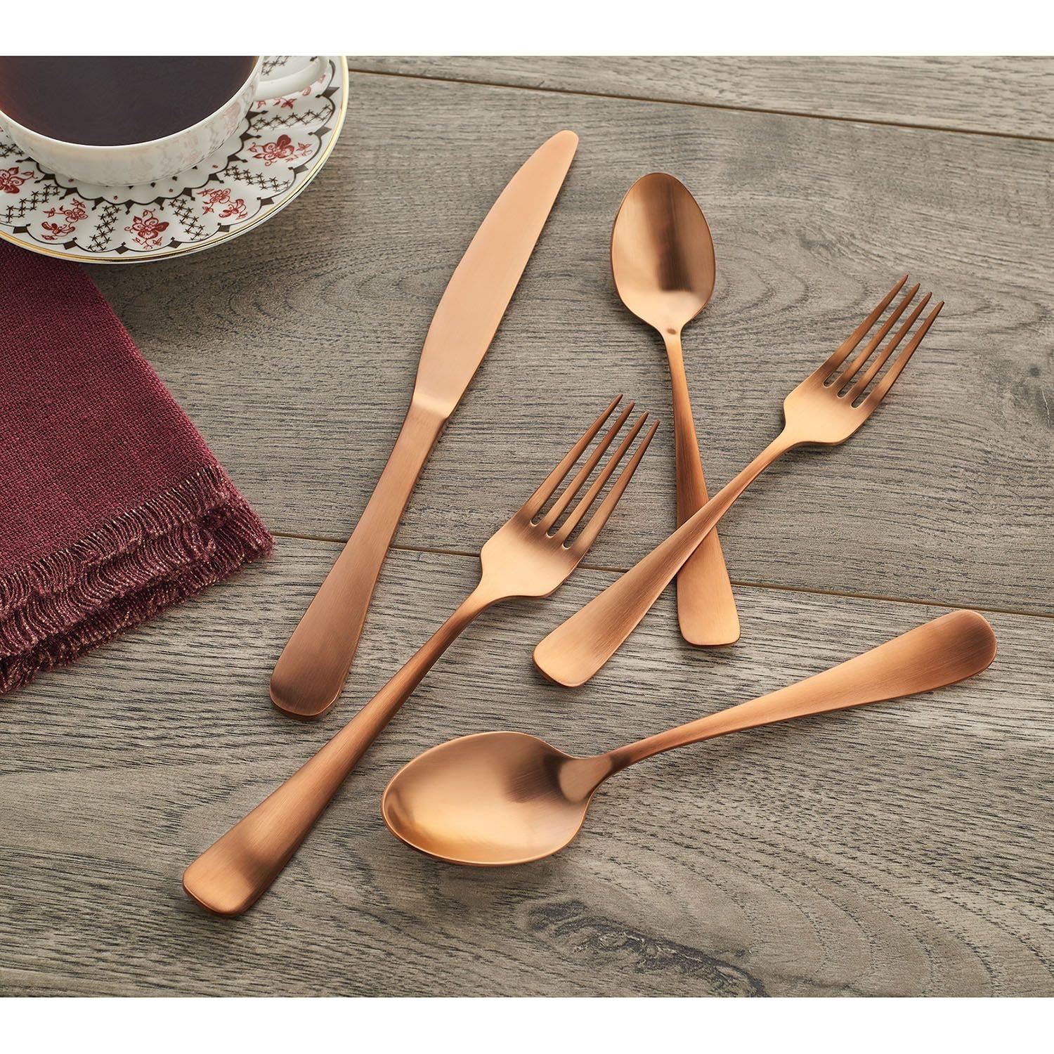 Hampton Signature Melody Copper Flatware 20Pc Set Titanium Coated