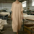 thumbnail image 5 of Horkkom Maxi Dress for Women Summer Short Sleeve Linen Dress Casual Loose Flowy Dresses Crew Neck Solid Color Long Dresses L, 5 of 6