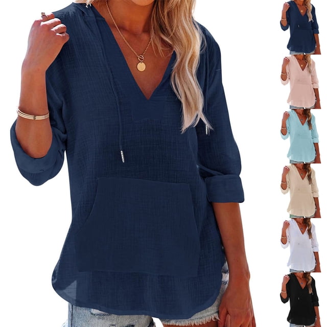 Camisas de trabajo para mujer,Sudadera informal de manga larga con capucha para mujer, color liso, poliéster, para uso diario en primavera y verano, sopatenor