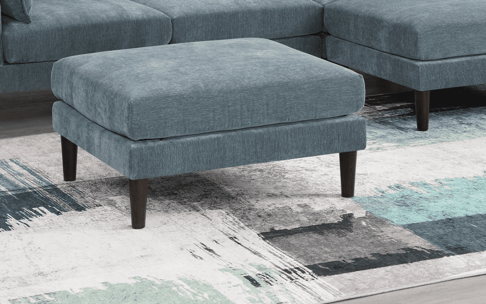 Beautiful Mineral Color Ottoman | Morgan Fabric 1pc Ottoman with Soft Cushion & Wood Legs for Living Room Furniture