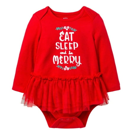 

Infant Girls Red Eat Sleep & Be Merry Tutu Bodysuit Chrismtas Holiday Outfit