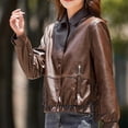 thumbnail image 5 of Usmixi Winter Womens Faux Leather Jacket Plus Size Bomber Jacket for Women Fashion Button Down Lapel Lightweight Leather Coat Long Sleeve Casual Solid PU Outwear with Pocket Up to 65% off, 5 of 7