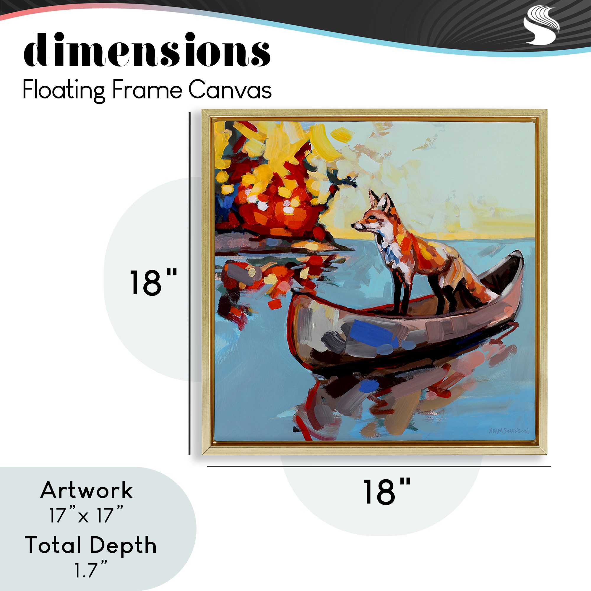 Fox's Voyage on Canoe Gold Framed Floater Canvas Wall Art, design by Adam Swanson