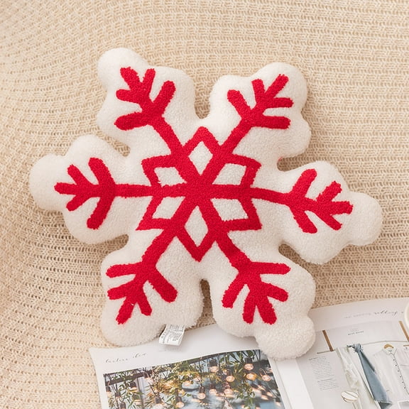 Christmas Pillows,Snowflake Pillow Set of 1 Cute Snowflake Shaped Plush Pillow Stuffed Christmas Decor for Party Home Sofa Cushion Bed Decorations,Red & White