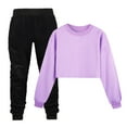 thumbnail image 1 of Sunnyoo Girls Casual Outfits Solid Color Crew Neck Pullover Sweatshirt Sweatpants Set, 1 of 3