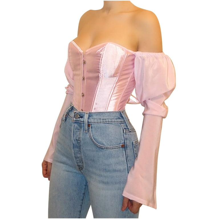 TrendVibe365 Halloween Pink Corset Bustier Top for Women TrendVibe365 Halloween Pink Corset Bustier Top for Women