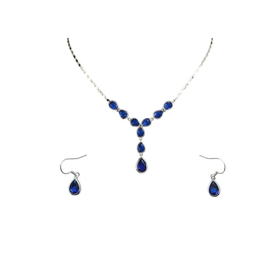Faship Gorgeous Blue CZ Crystal Floral Necklace Earrings Set