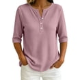 thumbnail image 3 of Womens Soft Basic T Shirt Summer Tops Short Sleeve Button down V Neck Tees Casual Work Outfits Everyday Wear by Yigetop Pink 3XL, 3 of 7