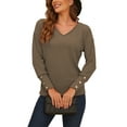 thumbnail image 1 of Frontwalk Womens Button Long Sleeve Sweaters Ribbed Knitted Pullover Blouse Lantern Sleeve Casual Solid Color Knit Pullover Sweater, 1 of 5
