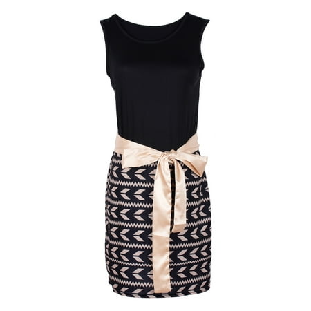 Belted Hip Hugger - ZEFINE Women's Fashion Sleeveless Slim Sexy Stitching Bag Hip Belted Dress