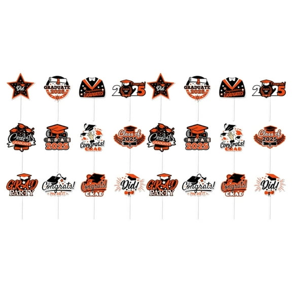 Set of 24 Cake Decoration Set Graduation Cake Toppers Party Food Picks Paper Texture Suitable for Holiday Celebration