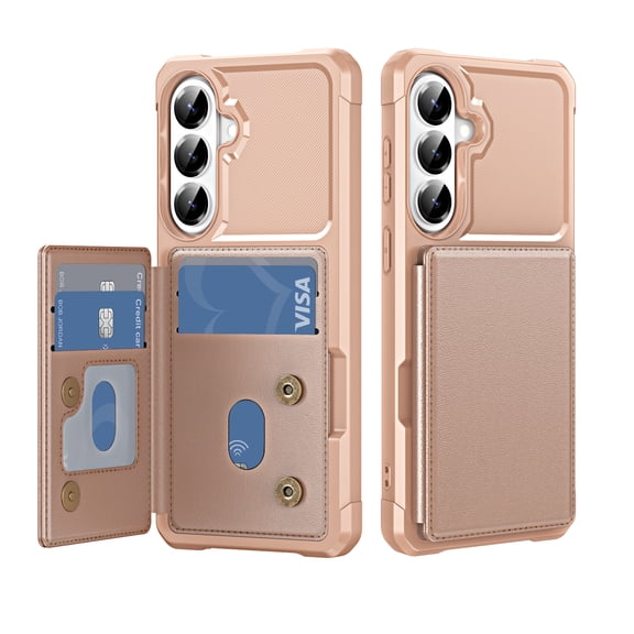 TECH CIRCLE for Samsung Galaxy S26 Shockproof Wallet Phone Case, Built-in 4 Card Slots, Anti-Scratch Protective Shock-absorbing Lightweight Slim Flip Stand Cover for Women Men,Rosegold