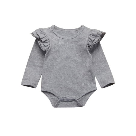 

Musuos Infant Baby Girl Basic Ruffle Long Sleeve Cotton Romper Bodysuit Tops Outfits