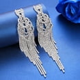 thumbnail image 4 of LAICAIW Silver Rhinestone Crystal Bridal Chandelier Long Tassels Dangle Earrings for Wedding, 4 of 6