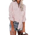 thumbnail image 5 of Women T Shirt Summer Tops 2022 Spring Summer Striped Single Breasted, 5 of 5