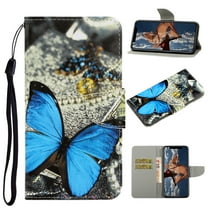 Allytech Wallet Case for iPhone 13 Pro Max 2021 Cover with Card Holder, Colorful PU Leather Folio Kickstand Protective Magnetic Snap Case with Wrist Strap for iPhone 13 Pro Max 6.7", Blue Butterfly