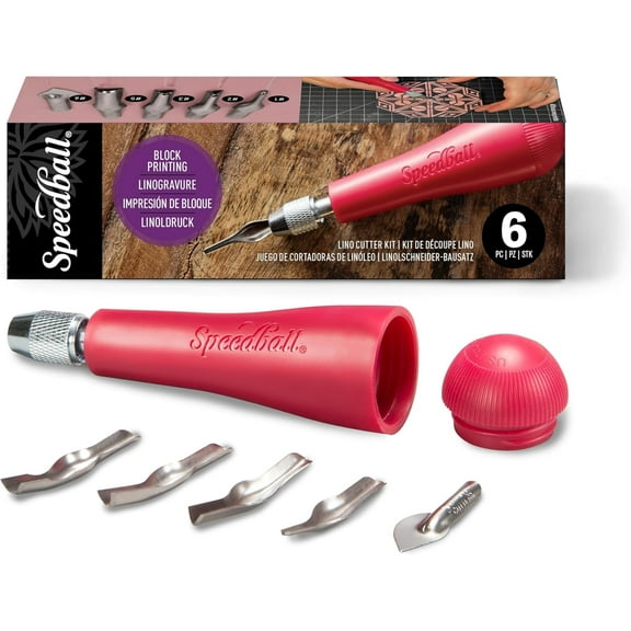Speedball Linoleum Cutter with 5 Assorted Lino Cutters and Plastic Storage Handle
