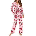 thumbnail image 2 of FOR U DESIGNS Pink Strawberry Pajama Sets for Women 2 Piece Button Down V-neck Tops Size 4XL Sleepwear Long Sleeve Pants with Pockets for Womens Nightwear Button Front, 2 of 7