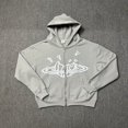 thumbnail image 2 of Sweat à Capuche Imprimé Gris Espace Planète Cassé style Américain Veste à Fermeture Éclair, 2 of 5