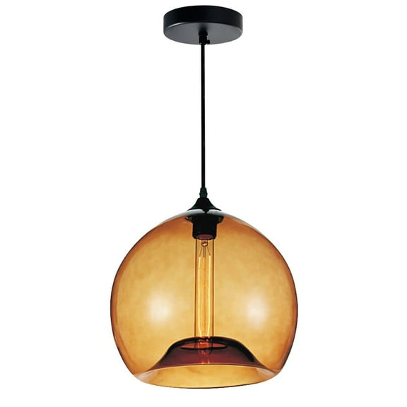 CWI Lighting Glass 1 Light Down Metal Mini Pendant in Black/Amber