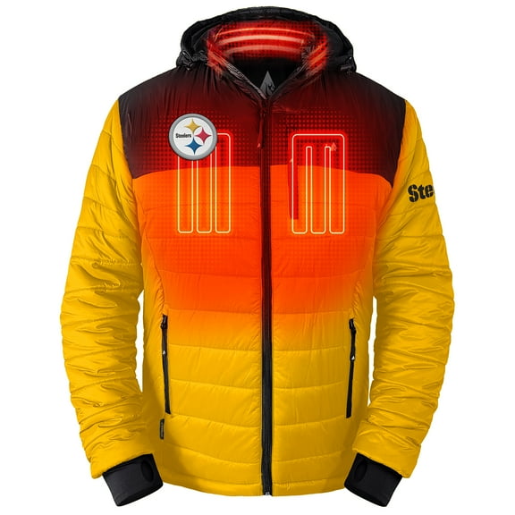 Men's ActionHeat Black/Gold Pittsburgh Steelers 5V Battery Heated Colorblock Full-Zip Puffer Jacket