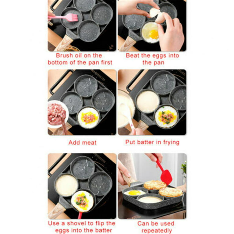 Egg Frying Pan 4 Cup Non-stick Cooker Circular Mold Pancake Pan Breakfast  Pan for Pancake, Fried Egg,Burger and Bacon (Four cups frying pan) 