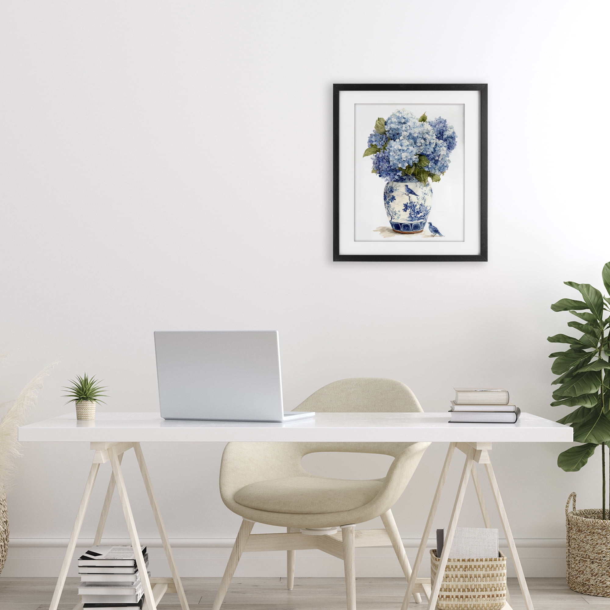 Stupell Industries Blue Bird & Hydrangea Vase Black Framed Print Under Glass, design by Imagine It Images
