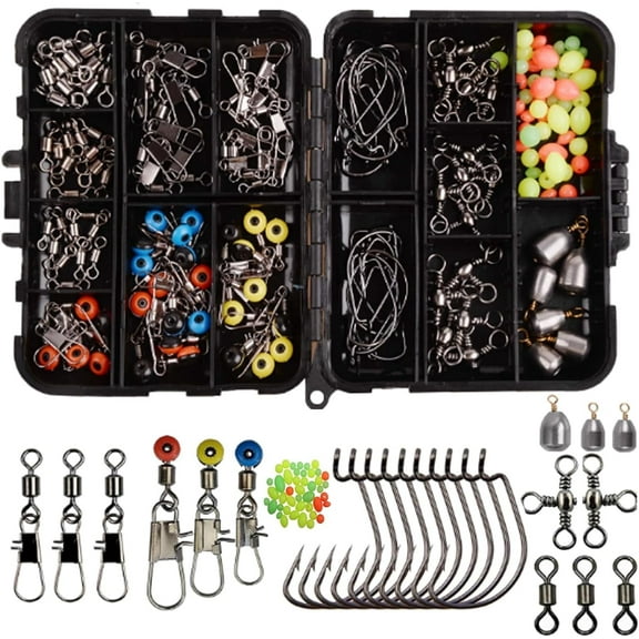 OROOTL 160pcs/box Fishing Accessories Kit, Including Jig Worm Hooks, Iron-Weights, Rolling Barrel Fishing Swivels Snaps, Sinker Slides, Fishing Line Beads, Fishing Gear Set with Tackle Box
