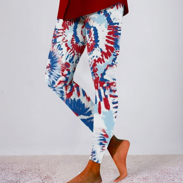 WILLBEST Leggings de Yoga Con Estampado Tie-Dye Del Día de La Independencia Para Mujer, Pantalones de Entrenamiento de Levantamiento, Cintura Alta, Elásticos, Cómodos, Ropa Deportiva Chica