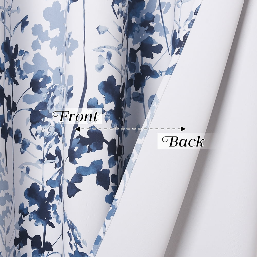NICETOWN Blackout Floral Curtains for Living Room, Watercolor Foliage Light Blocking Curtains Thermal Insulated Energy Efficient Grommet Drapes, Blue, 52"x84", 2 Panels
