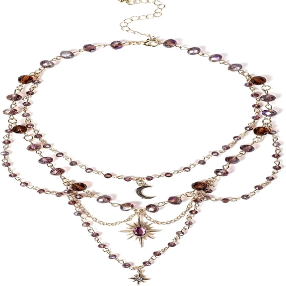 DESIGNICE Renaissance Crystal Fairy Necklace-Fantasy Necklace for Woodland Fairy Jewelry Women Cosplay