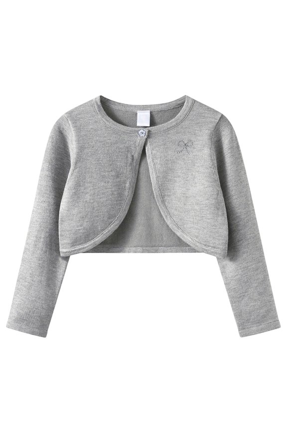 Coerni Girls Bolero Cardigan Sweater Single Button Closure Long Sleeve Cropped Cover Up Kids Spring Fall Elegant Layering Tops