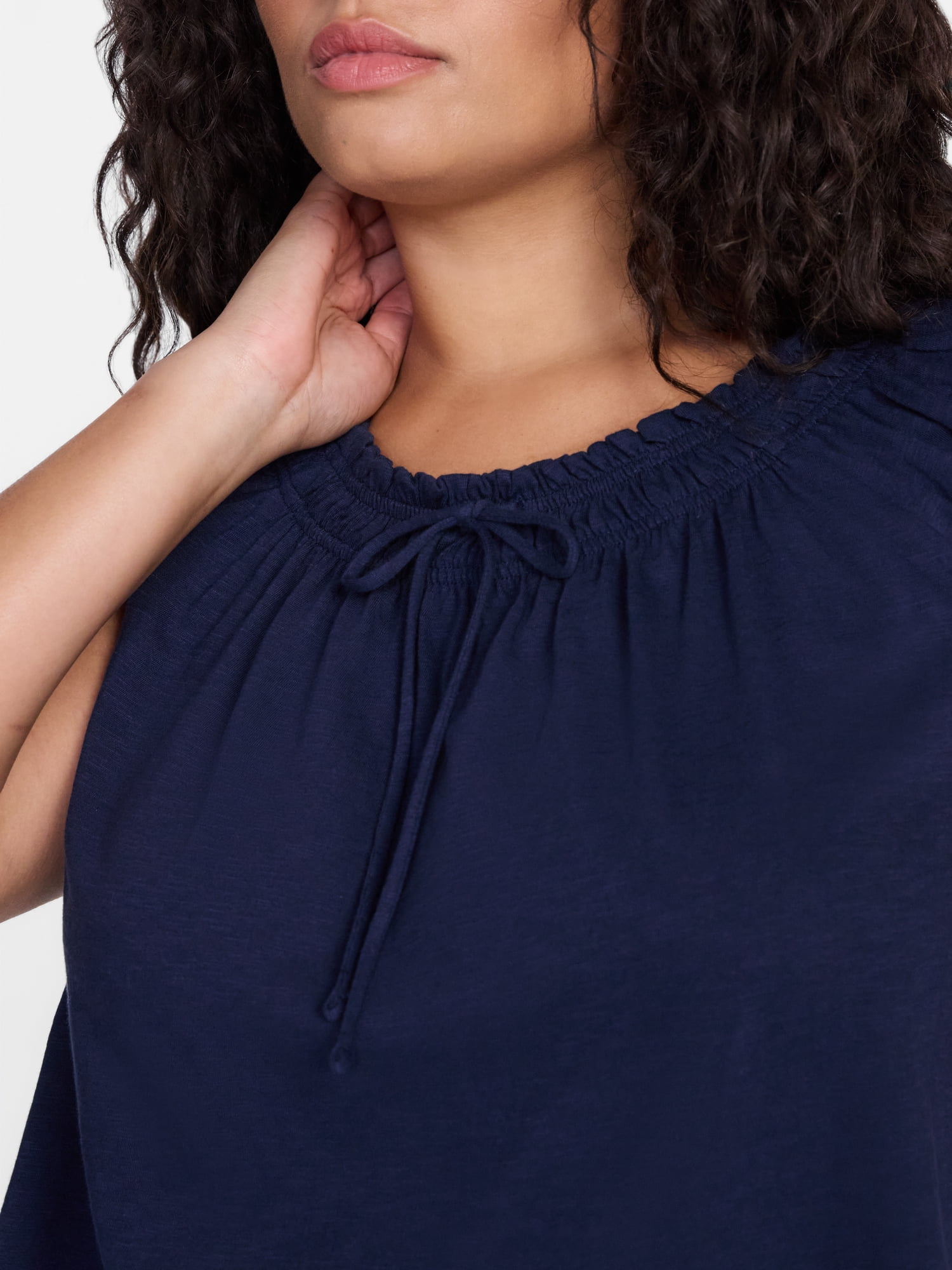 Terra & Sky Women’s Plus Smocked Tie Front Sleeveless Cotton Top, Sizes 0X-5X