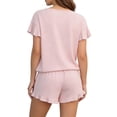 thumbnail image 4 of Women's Pajama Sets Women's Ruffle Sleeve Pajama Set Soft 2-Piece Loungewear Top And Ruffle Hem Shorts Sleepwear Pink S, 4 of 6