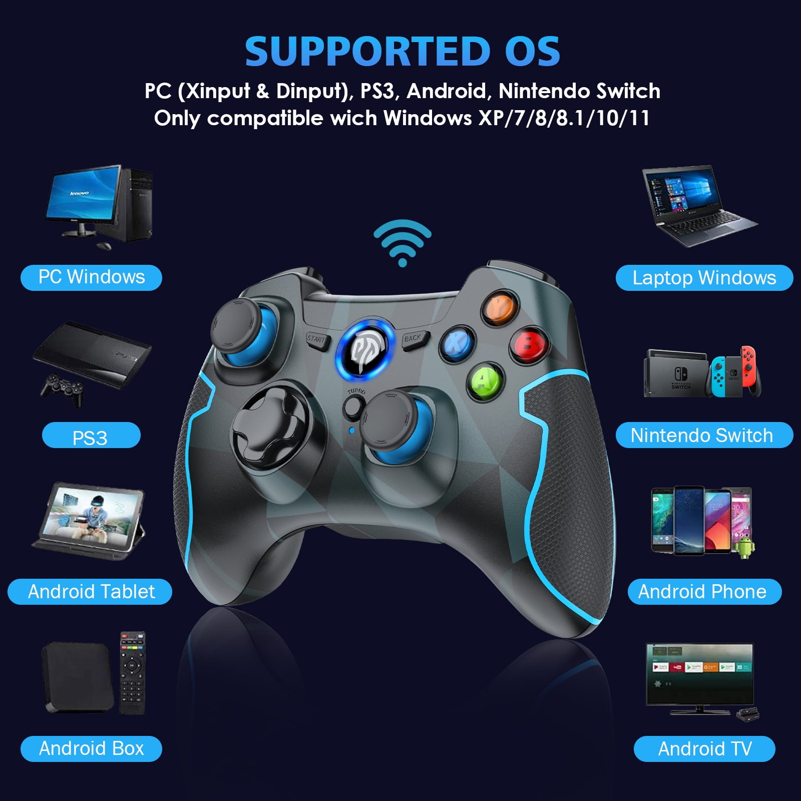 LISHIVE Wireless Gaming Controller for PC Windows XP 7 8 10/Laptop/Android/TV Box, 2.4GHz Gaming Computer Remote Controller with Dual Vibration Turbo, Green, PC Game Joysticks