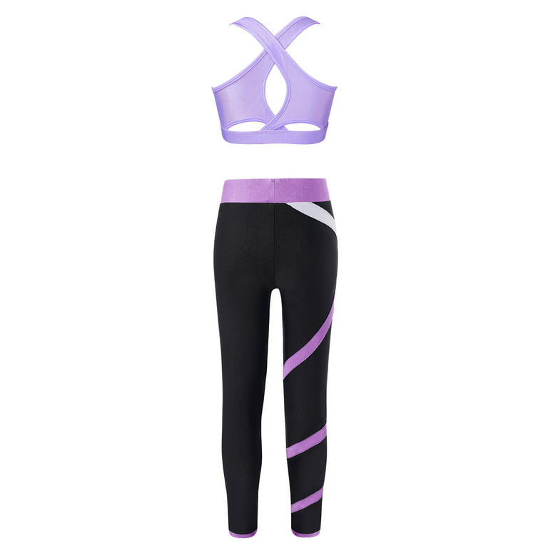 iiniim Kids Girls Sport Bras Dance Gymnastics Crop Top with Athletic  Leggings Set 2 Piece Gym Yoga Workout Outfits 