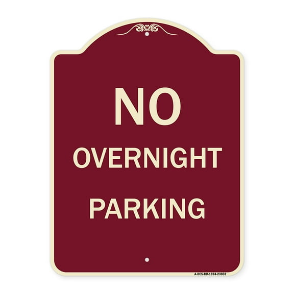SignMission Designer Series Sign - No Overnight Parking Sign | Burgundy 18" x 24" Heavy-Gauge Aluminum Architectural Sign | Protect Your Business & Municipality | Made in the USA