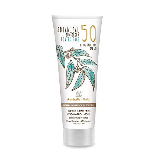 Australian Gold Botanical Sunscreen Tinted Face BB Cream SPF 50, 3 Ounce | Medium-Tan | Broad Spectrum | Water Resistant | Vegan | Rich - Walmart.com