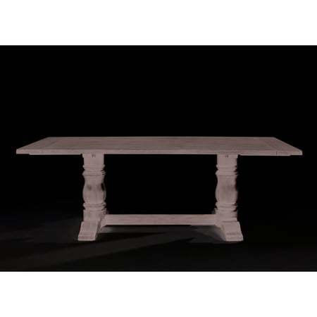 Elegant Rustic Weathered Gray Dining Table With Rectangular Fixed Top And Stable Base Structure Classic Finish Trestle Thick Board Surface