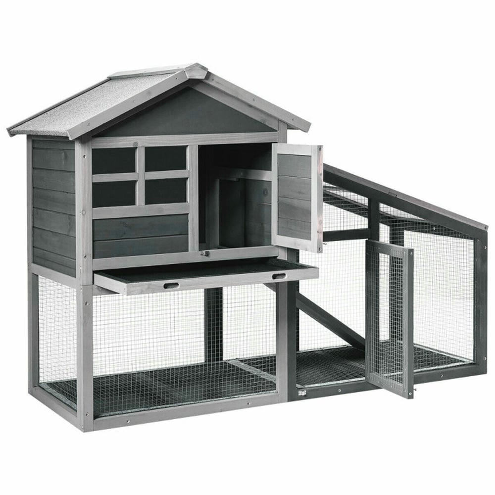 GVN Bunny Cage House Pet Cage,56.5 Inch Length Wooden Rabbit Hutch with Pull out Tray and Ramp