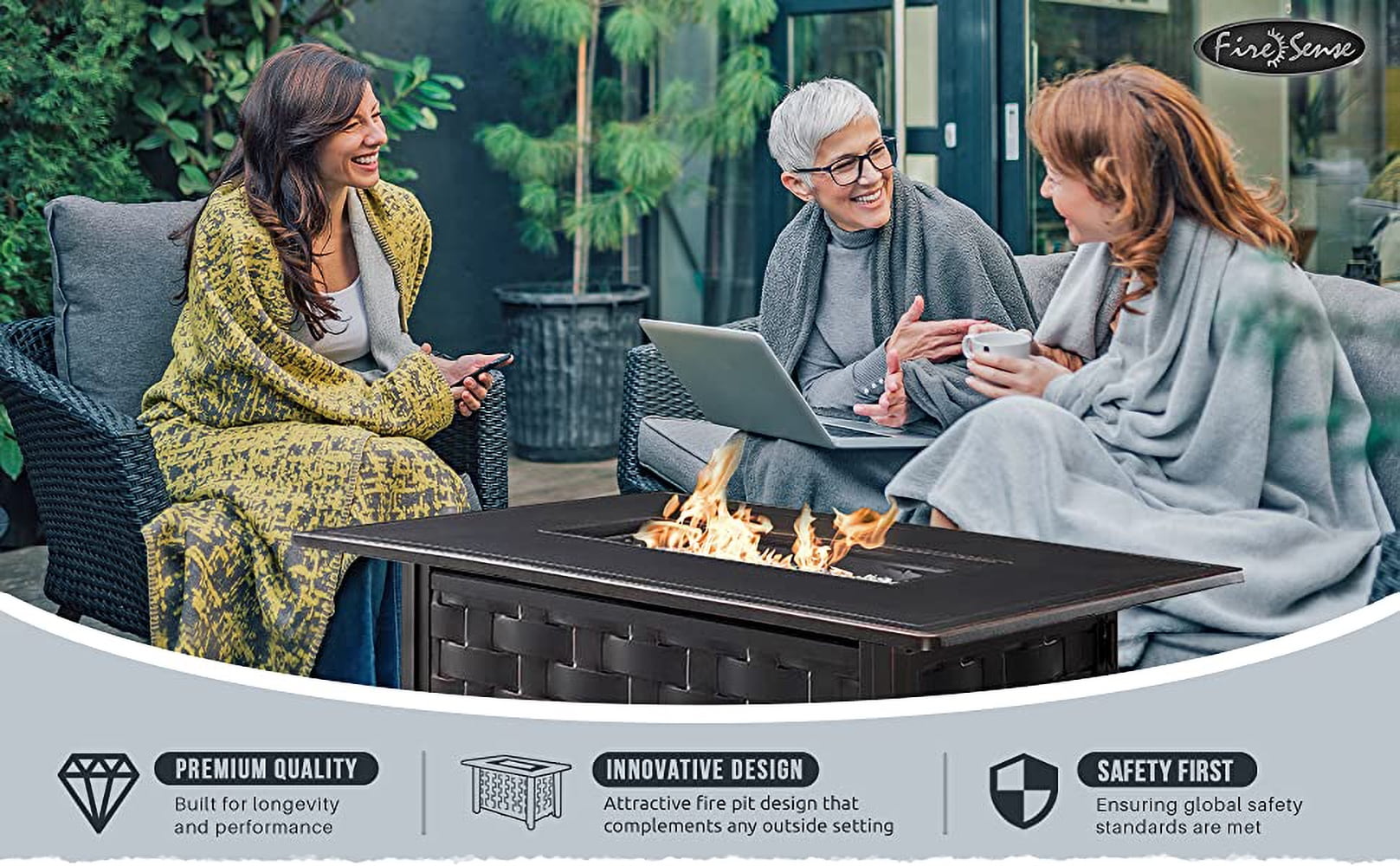 Fire Sense Preston Rectangle Aluminum Propane Fire Pit